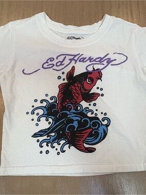 Ed Hardy White Tee with Black Script Logo